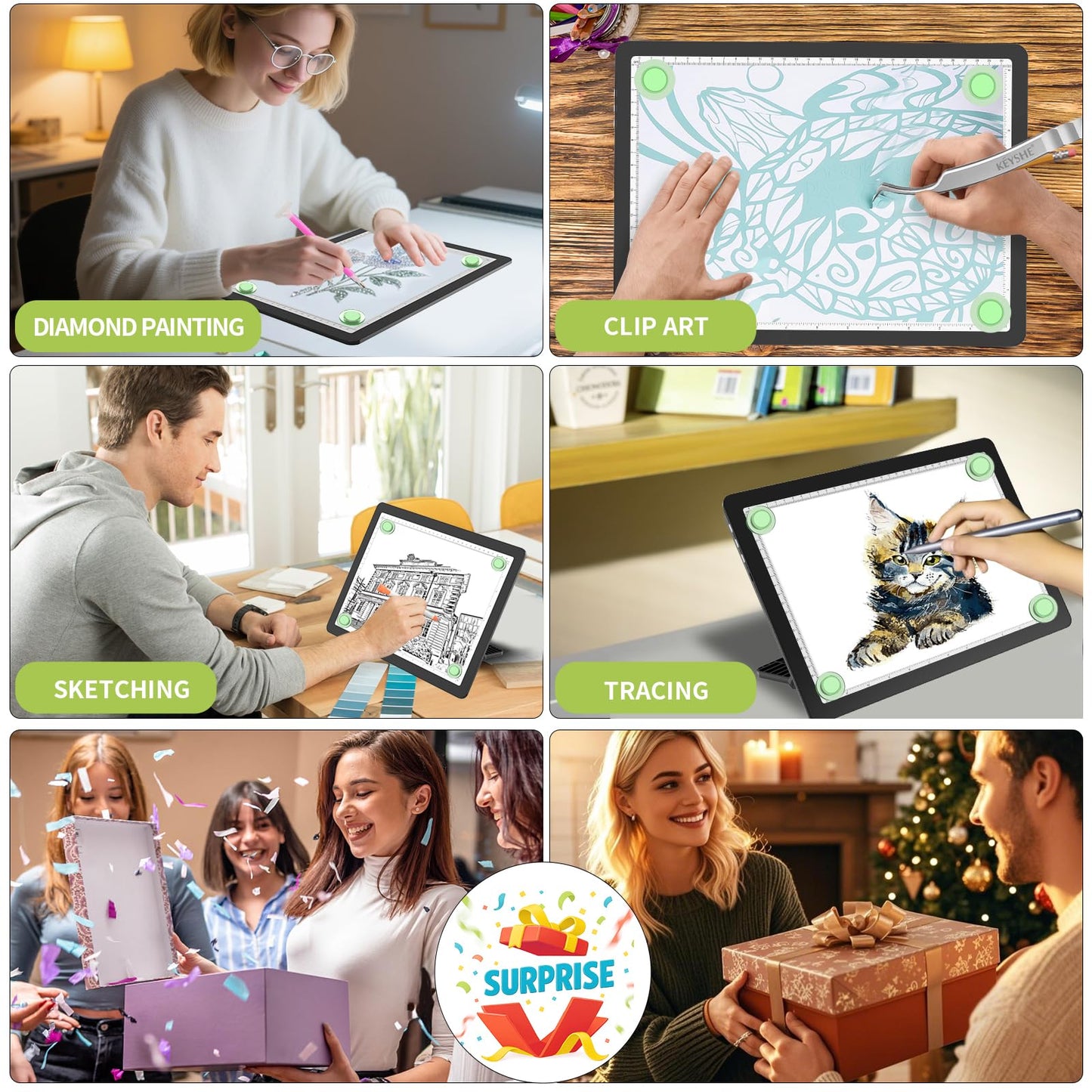 YINGWOND A3 Rechargeable Diamond Art Light Board with Padded Case,Side Physical Button,18.2 * 13.4 in Magnetic Light Pad Built-in Foldable Stand,Wireless Light Box for Tracing Drawing Sketching