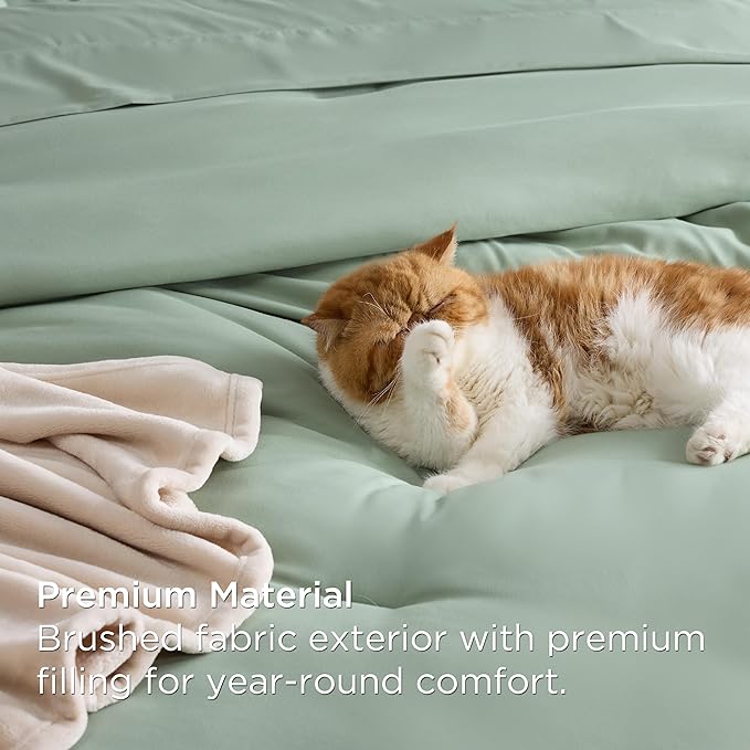 Bedsure Twin Comforter Set Sage Green, 6 Pieces Prewashed Twin Size Bed in a Bag with Soft Fleece Bed Blanket, Down Alternative Bedding Set for All Seasons, Sheets, Pillowcase & Sham