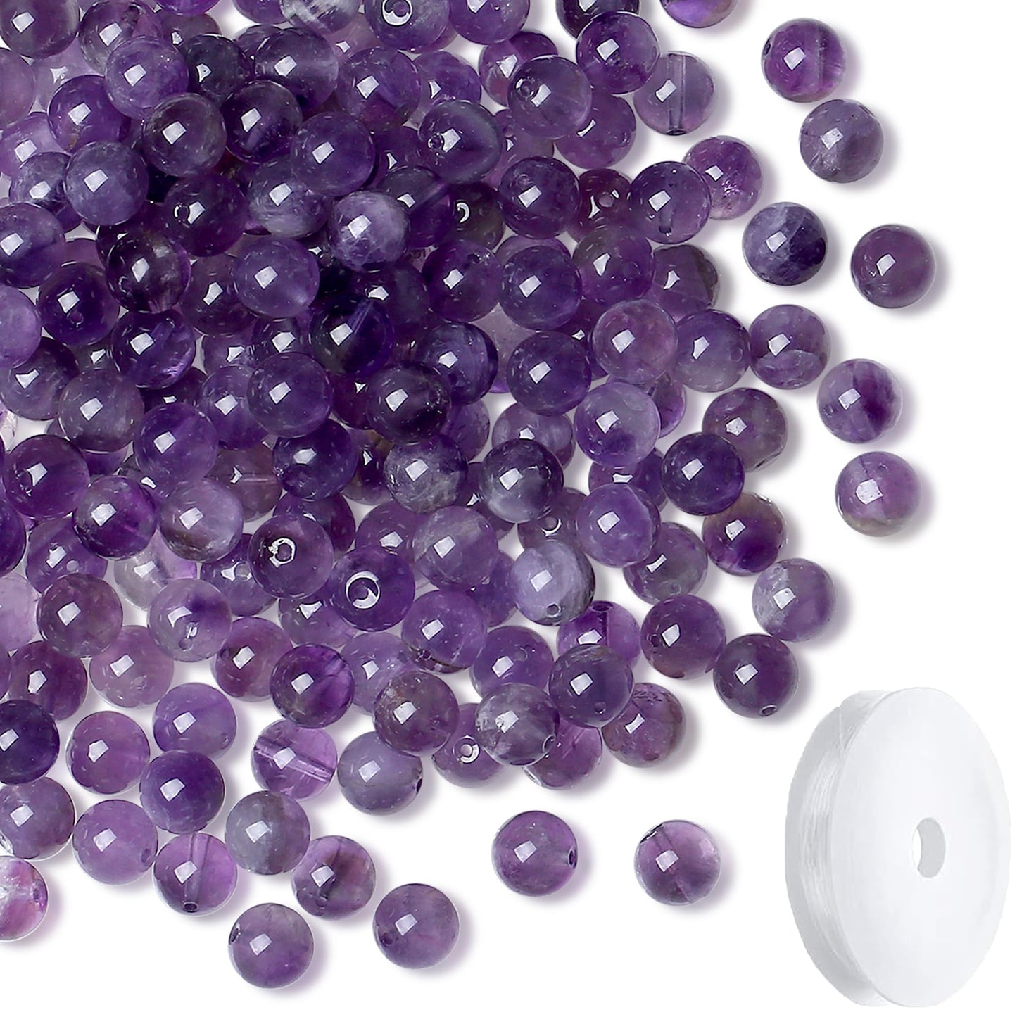 NUKAYAI Natural Amethyst Beads 100Pcs 8mm Purple Crystal Beads Loose DIY Round Stone Bead for Bracelet Necklace Earrings Making