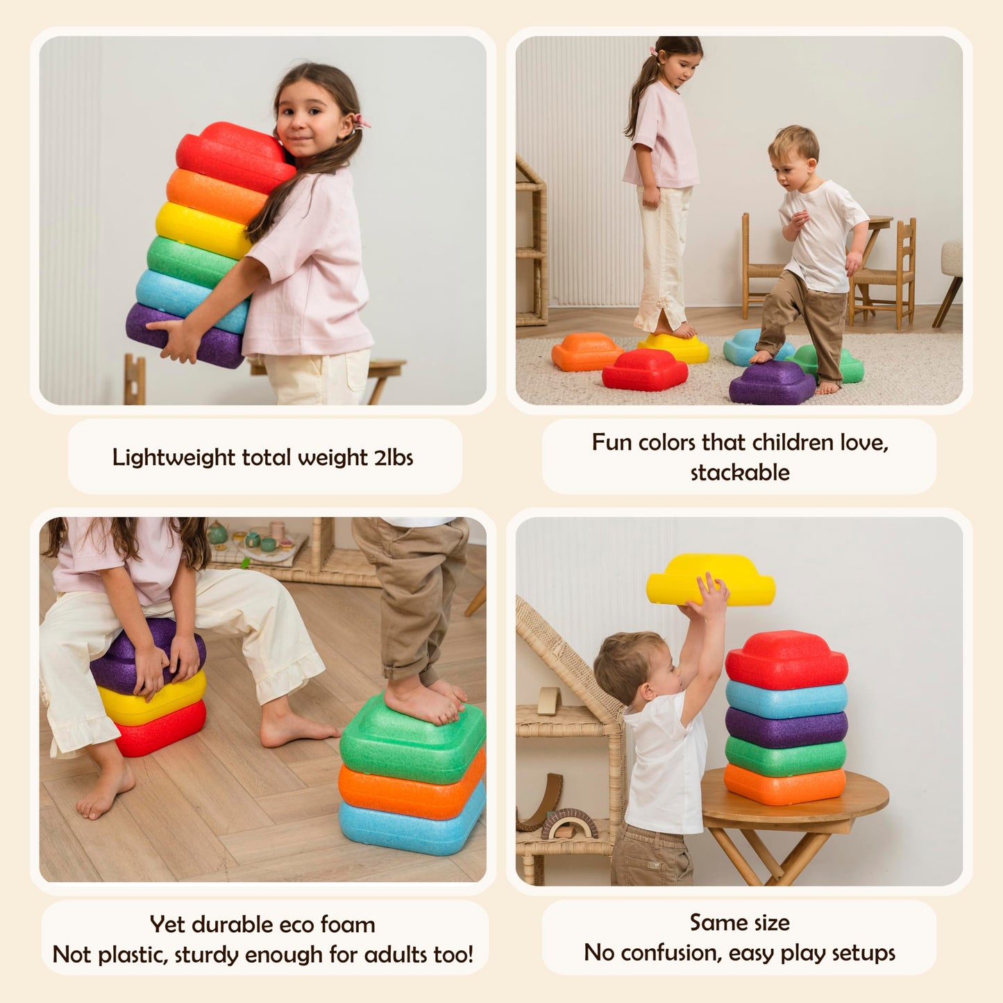 Soft Foam Stepping Stones for Kids – Indoor Balance & Coordination Toy – Lightweight Non-Toxic Styrofoam Play Stones – Obstacle Course, Floor is Lava Game, Sensory Play – Set of six