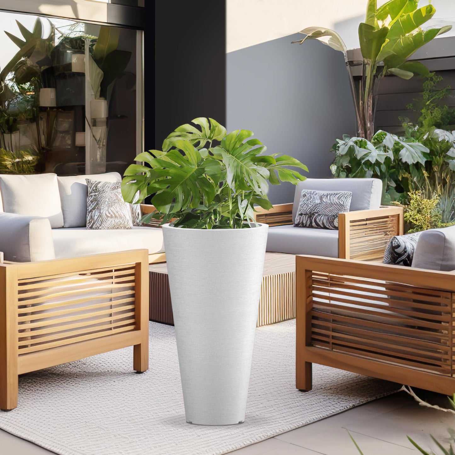 Kante Tall Round Planter Set of 2, 29 Inch Tall Decorative Planter Pots for Outdoor Indoor Garden Patio Front Porch (White)