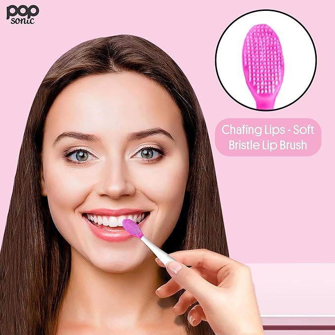 Lip Exfoliator w/AAA Battery (Pink) - Silicone Lip Brush for Dry, Chapped, & Chafing Lips - Soft Bristle Lip Brush Exfoliating Tool for Smooth, Luscious Lips - Lip Products for Women & Men