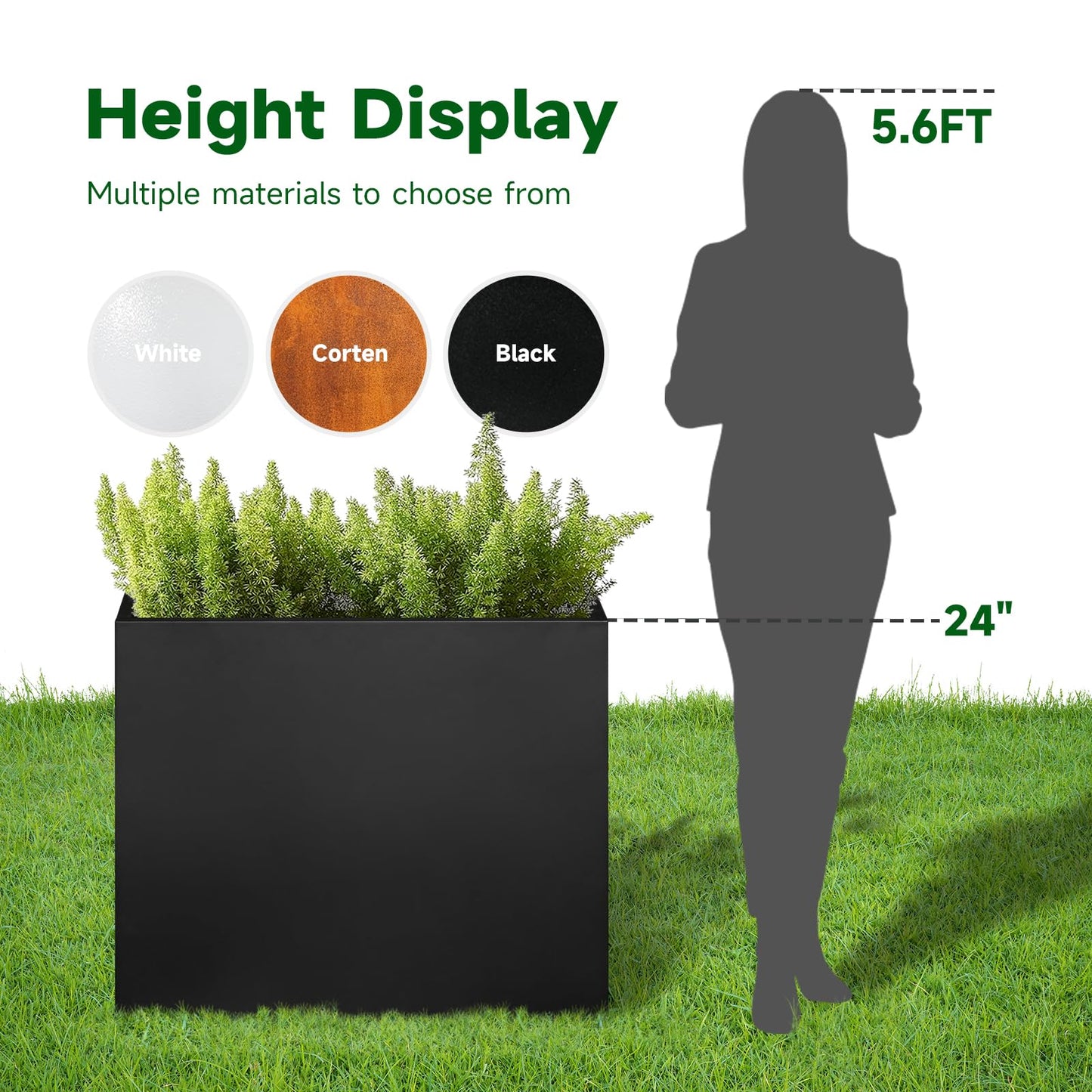 GZLVSOW Metal Rectangular Planter 30" L x 12" W x 24" H Tall Metal Planter Box with Removable Insert Shelf for Outdoor, Indoor, Garden (Black, 30 * 12 * 24)
