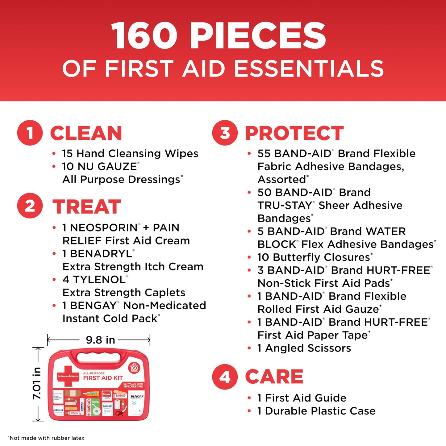 All-Purpose Portable Compact First Aid Kit for Minor Cuts, Scrapes, Sprains & Burns, Perfect for Home, Car, Travel, Camping Essentials & Outdoor Emergency Kit, 160 Piece