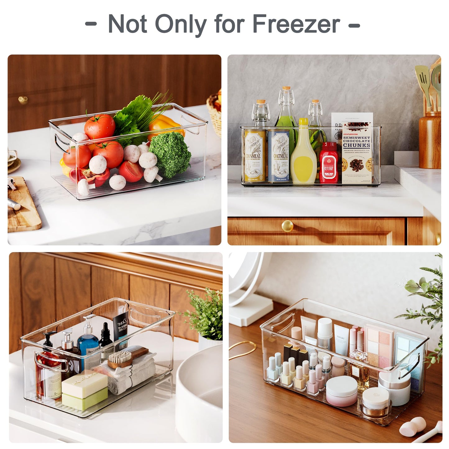 Heyuzb 8 PACK Freezer Organizer Bins Fridge Organizer Storage Stackable Deep Freezer Storage Bins with Side Handles Refrigerator Organizers and Storage Home Organization Must Haves