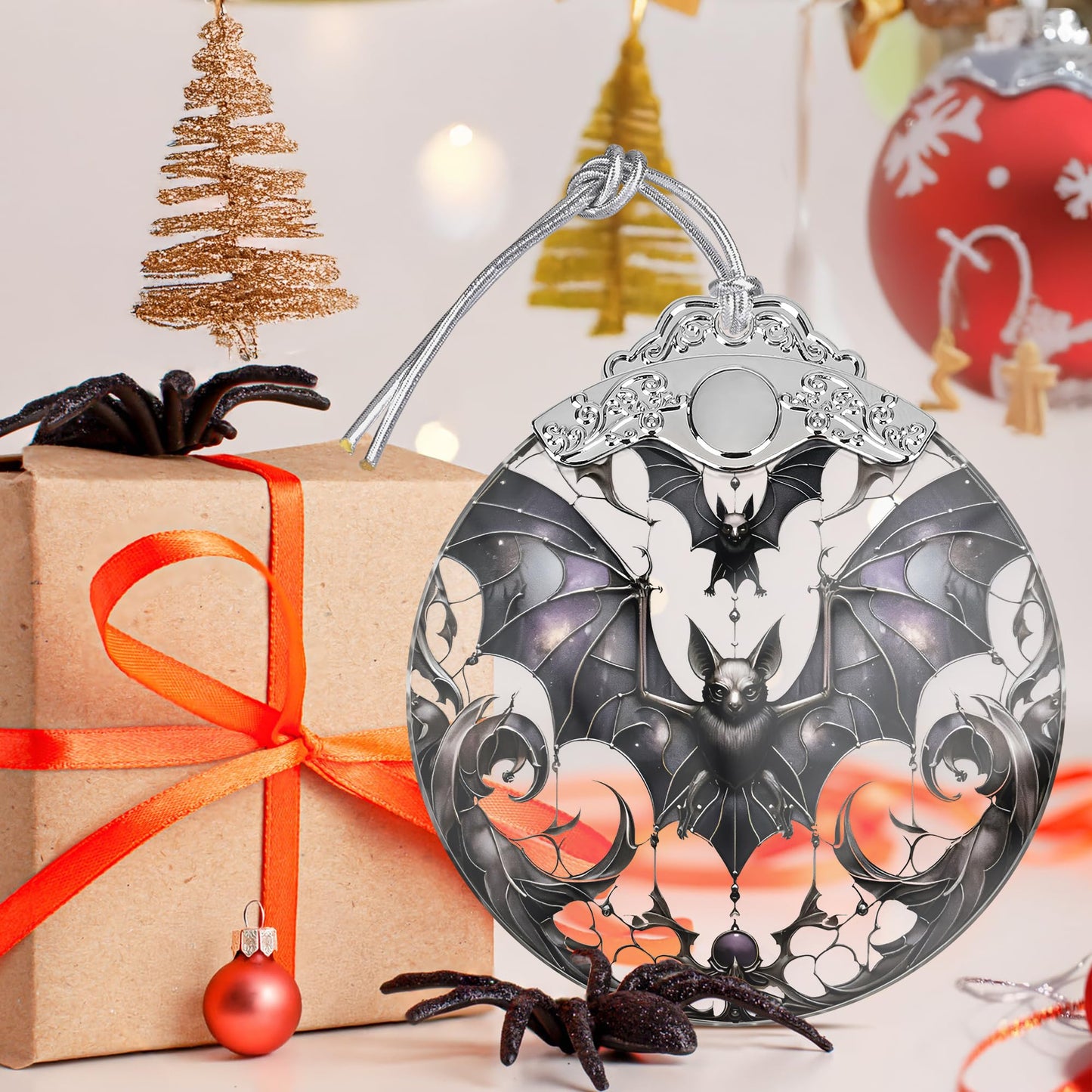 Stained Glass Suncatcher Ornament - Bat Christmas Decorations - Christmas Ornaments for Tree - Holiday Present Ideas - Gift Exchange