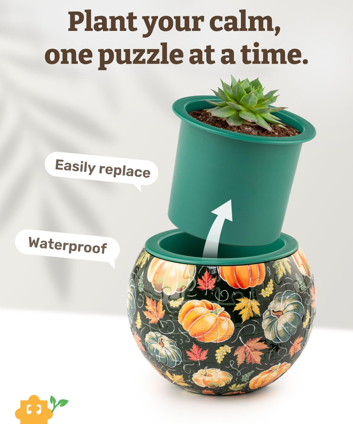 PieceRelax 3D Puzzle Planter 80 Pieces - Flower Pot - Hello Pumpkin Season, for Mom, Home Decor Flower Pots for Indoor Cactus, Succulents Pots [K1107]