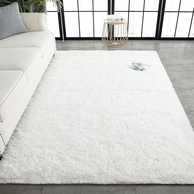 TWINNIS Super Soft Shaggy Rugs Fluffy Carpets 6x9 Feet, Indoor Modern Plush Area Rugs for Living Room Bedroom Kids Room Nursery Home Decor, Upgrade Anti-Skid Rectangular Fuzzy Rug, Cream White
