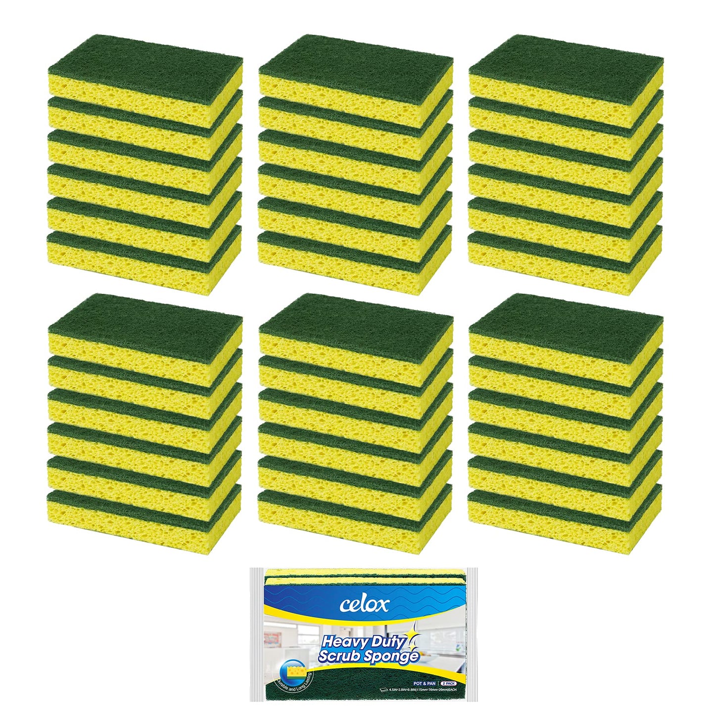 CELOX 36 Pack Dish Sponge for Kitchen, Dual Sided Scrub Sponge Heavy Duty, Non-Scratch Sponges Perfect for Kitchen Dishwashing and Household Cleaning, Highly Absorbent and Easy to Dry for Reuse