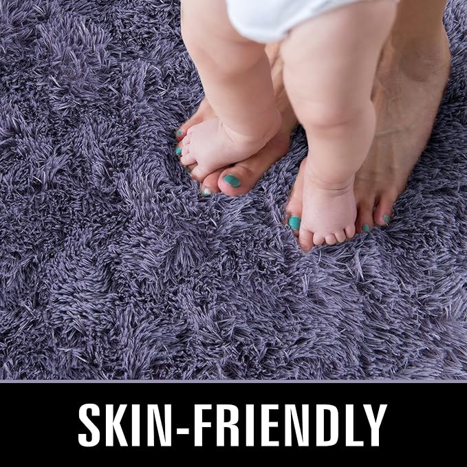 TWINNIS Super Soft Shaggy Rugs Fluffy Carpets 6x9 Feet, Indoor Modern Plush Area Rugs for Living Room Bedroom Kids Room Nursery Home Decor, Upgrade Anti-Skid Rectangular Fuzzy Rug, Grey Purple