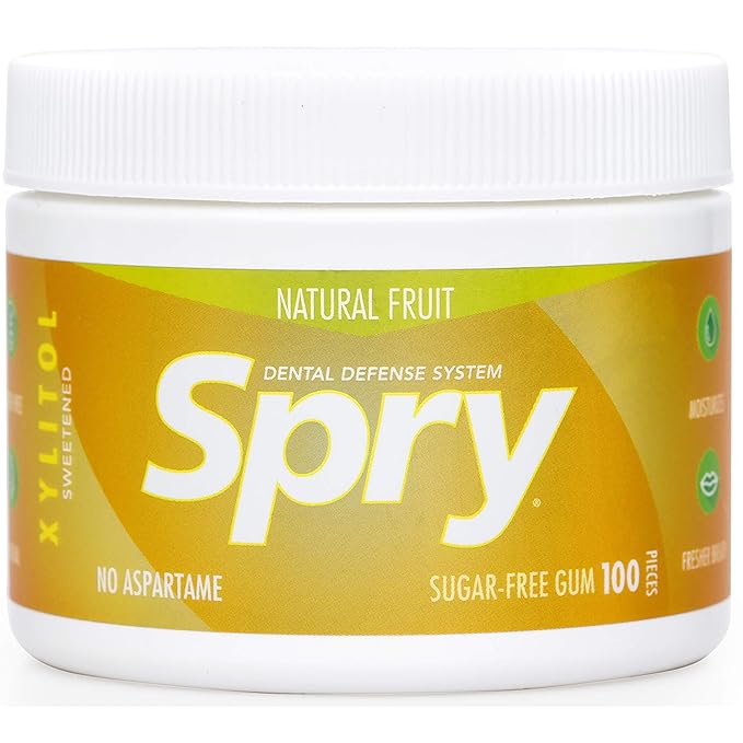 Spry Fresh Natural Xylitol Chewing Gum Dental Defense System - Aspartame-Free, Sugar-Free, Non-GMO, Gluten-Free (Fresh Fruit, 100 Count - Pack of 1)
