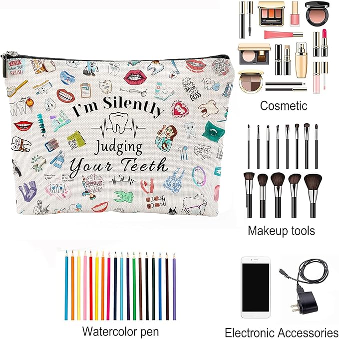 Dentist Gift Dental Gift for Women Makeup Bag Dental Assistant Gift Dental Hygienist Gift Cosmetic Bag Graduation Gift for Dentist Thank You Gift for Her Birthday Retirement Gift