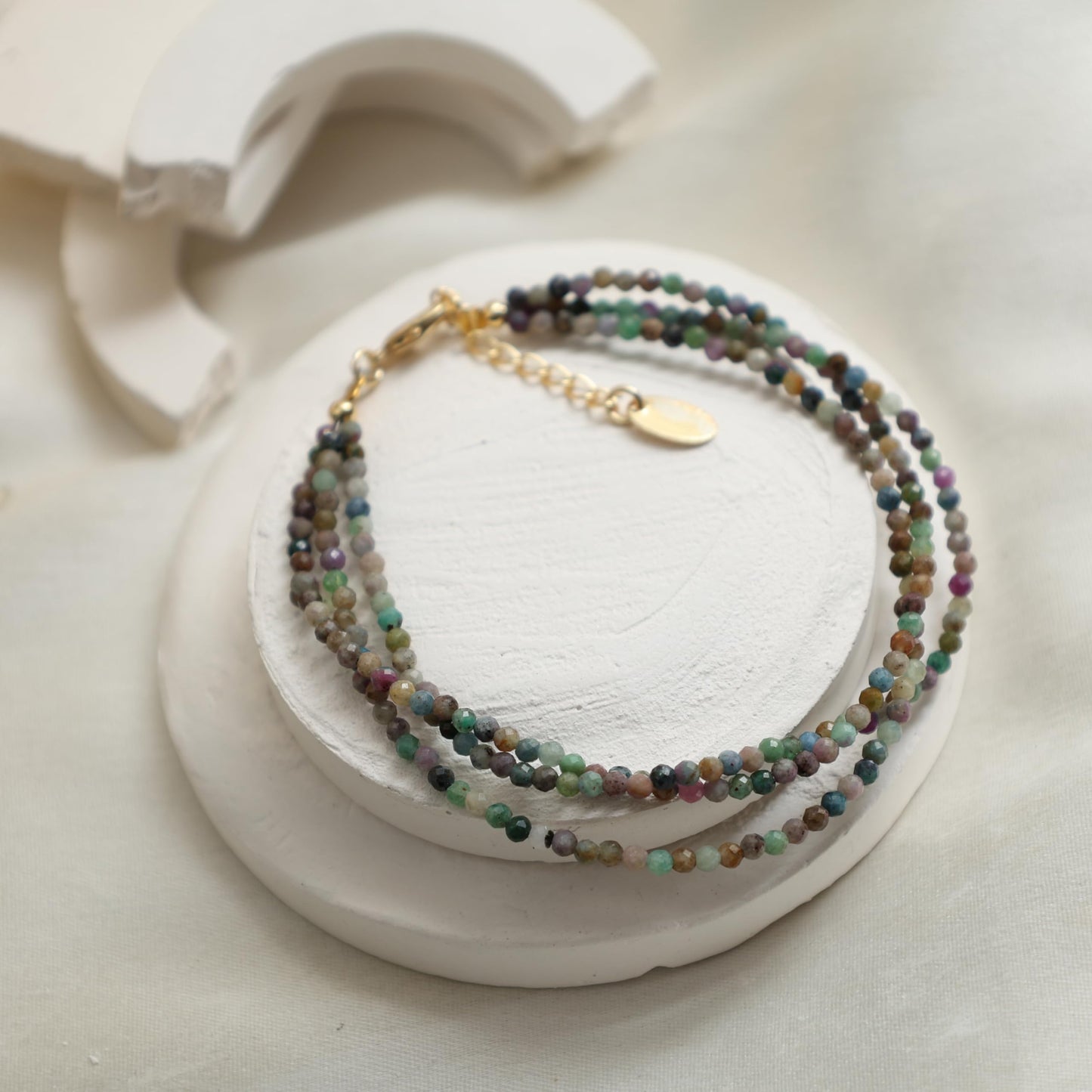 Gempires Multi Sapphire Beaded Bracelet Multi Strand Gemstone Jewelry Hypoallergenic 8 Inch Gold Plated Lightweight Dainty Minimalist Bracelets Gifts