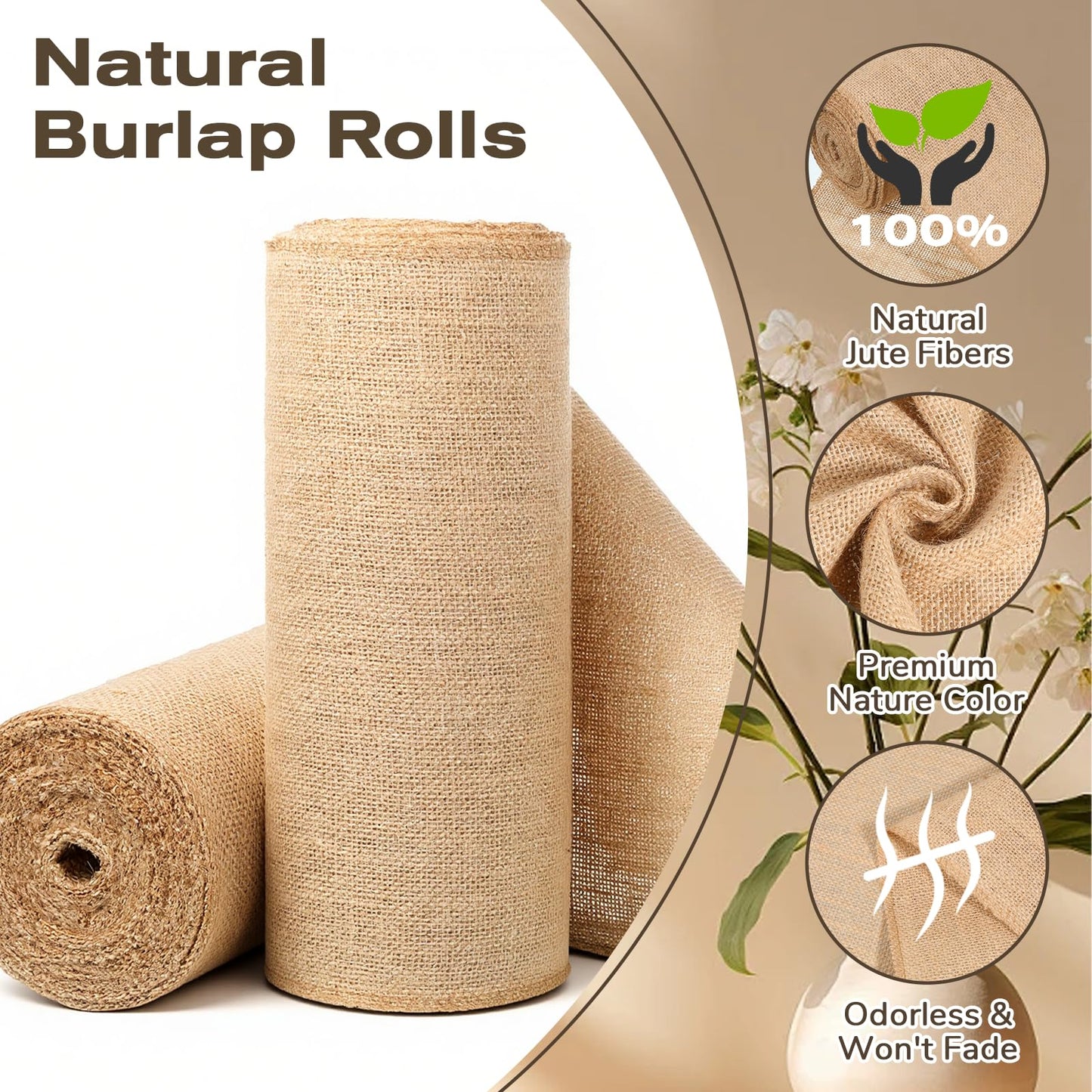 SHENLIU 2 Pack 12" x 11 Yard Burlap Table Runners, Jute Burlap Runner for Table, Natural Burlaps Fabric Roll with Finished Edges for Craft Projects, Weddings, Placemats, Farmhouse Decor, Gardening