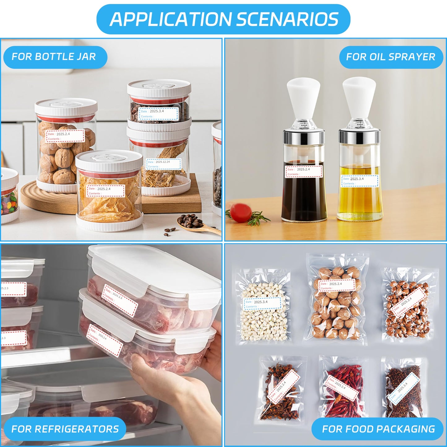 1000 Pcs Removable Freezer Labels, 1x3 Inch Waterproof Oil Resistant Food Storage Stickers, No Residue Easy Peel Date Content Labels for Kitchen Containers, Glass Jars & Restaurants