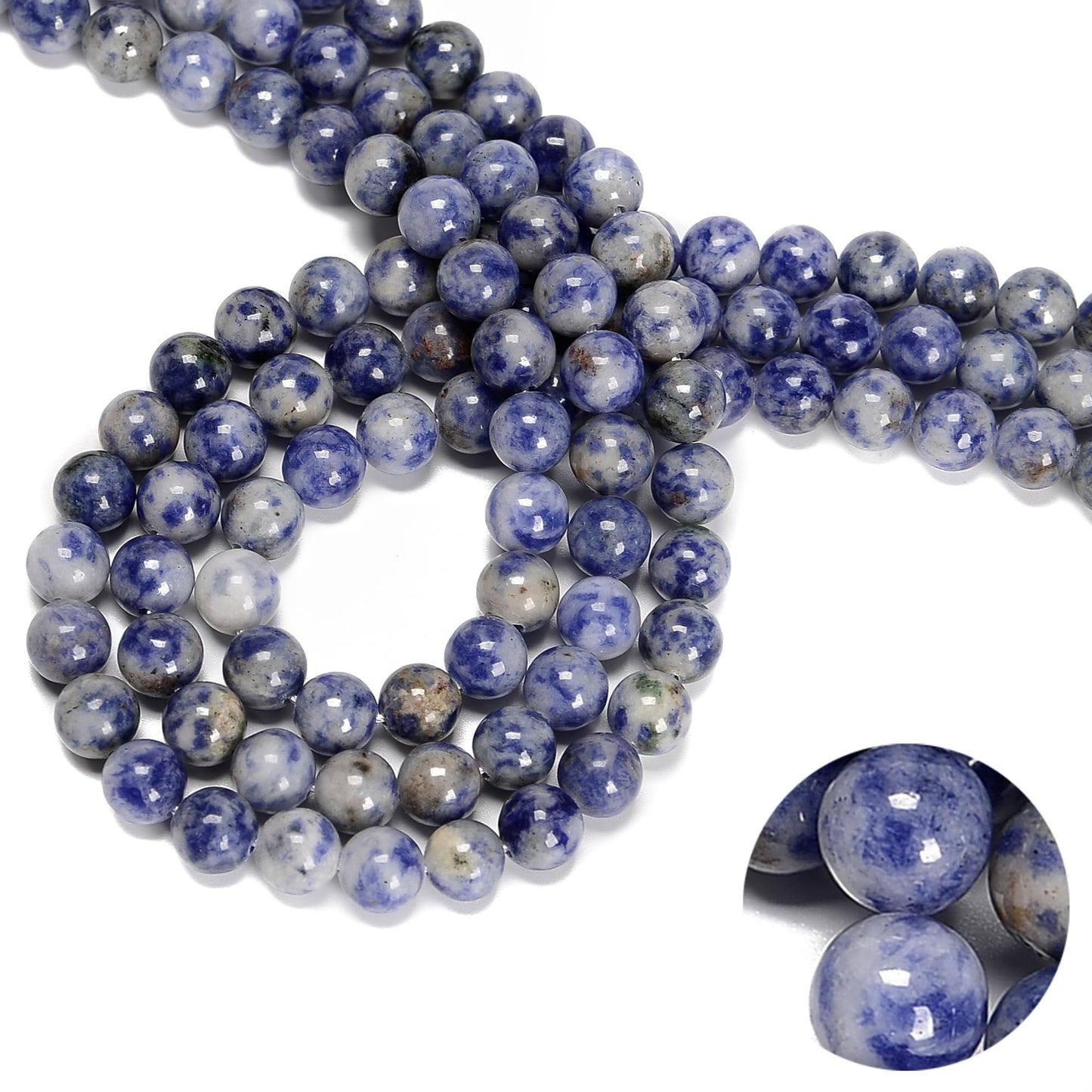 65Pcs 6mm Blue Spot Jasper Natural Round Loose Real Stone Beads Gemstone Genuine for DIY Hand Made Craft Jewelry Bracelet Earring Necklace String Making Energy Healing Power