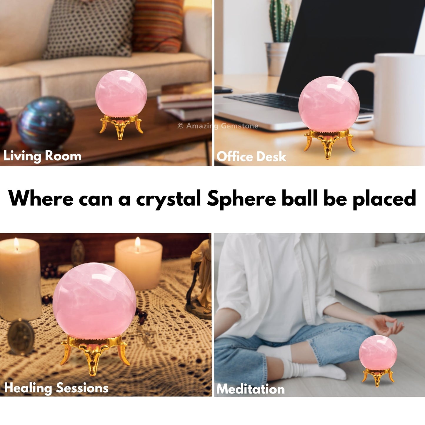 Amazing Gemstone Rose Quartz Crystal Ball with Stand - 2 Inches Crystal Sphere Meditation Balls for Witchcraft and Decorative Balls
