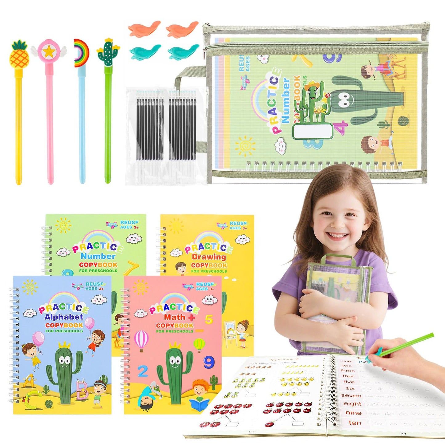 Premium Grooved Handwriting Practice Kit for Kids, Children's Magic Practice Copybook for Writing Practice, Groove Calligraphy Workbooks Tracing Books for Preschool, Homeschool (30 Refills)