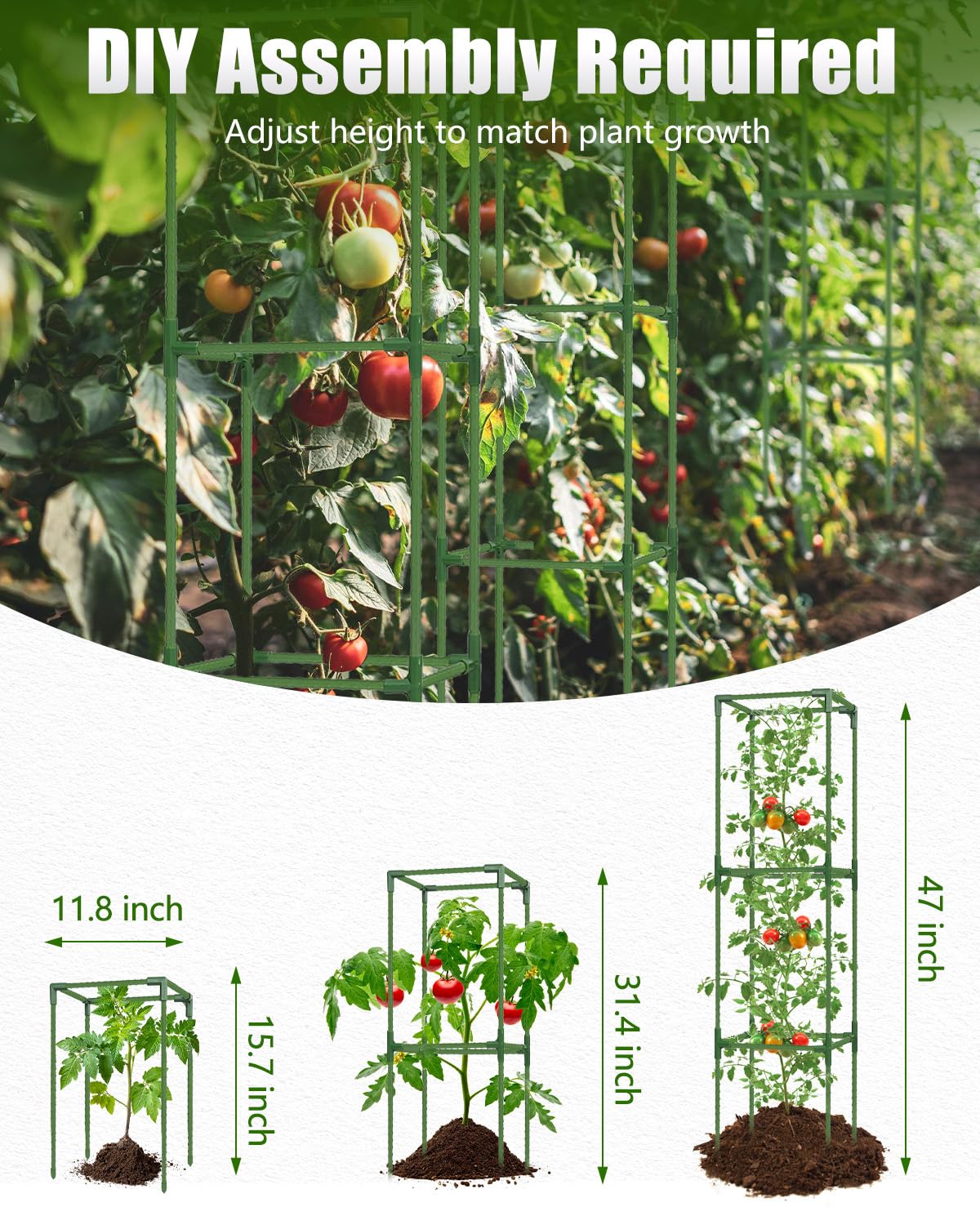 joyhalo 3 Pack Tomato Cage for Garden, 47 Inch Heavy-Duty Tomato Trellis, Height Adjustable Garden Trellis for Climbing Plants Vegetables Flowers Cucumber Peony