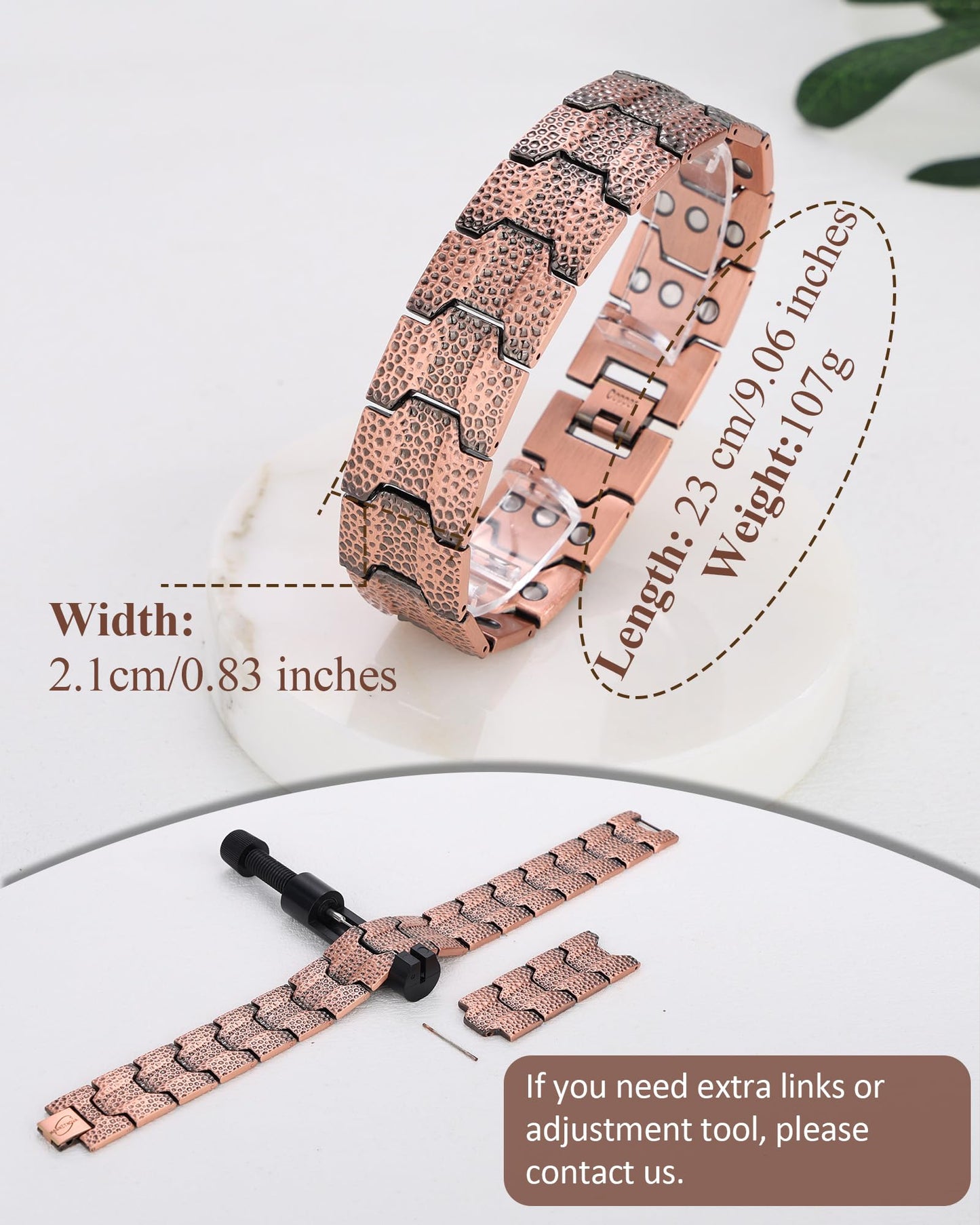 MagnetNova 3X Strength Magnetic Bracelet for Men, 99.99% Pure Copper Bracelet with Magnets, Adjustable Size with Sizing Tool & Gift Box