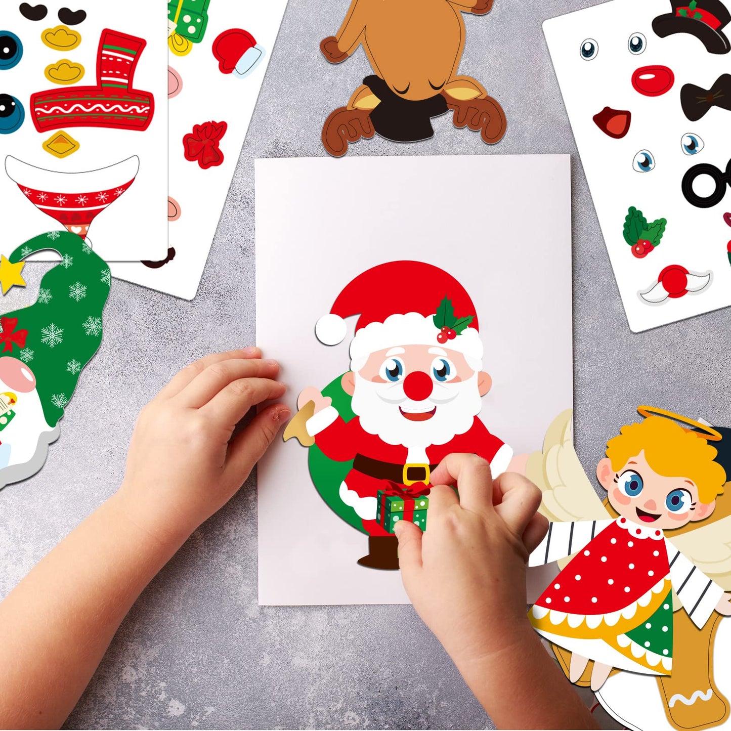 chiazllta 384 Pcs Christmas Craft Kits Christmas DIY Sticker Game Craft Ornament Make Your Own Reindeer Santa Snowman Elf Art Craft Projects for Home Activities, 48 Sets in Total