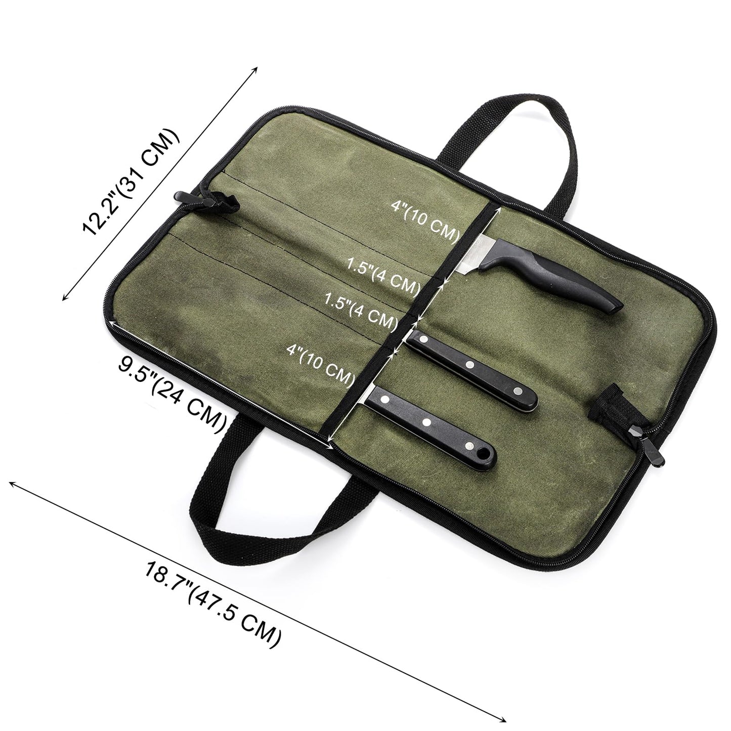 Tosnail Chef Knife Roll Bag with 4 Slots, Heavy Duty Waxed Canvas Knife Bag with Handle, Kitchen Knife Storage, Portable Knife Carrying Case