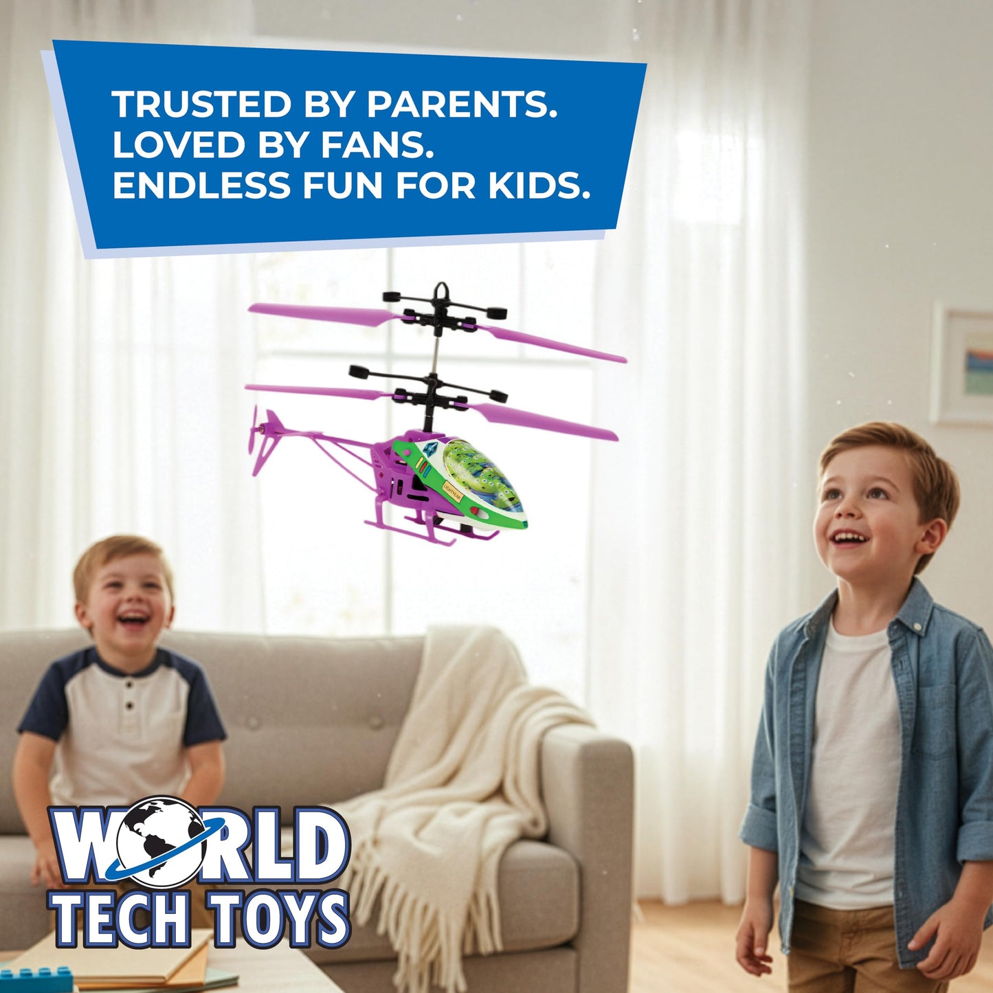 World Tech Toys Pixar Buzz Lightyear RC Helicopter – Easy‑Fly Remote Control Helicopter with LED Lights, Durable Body, Coaxial & Rear Rotors – Kids 8+