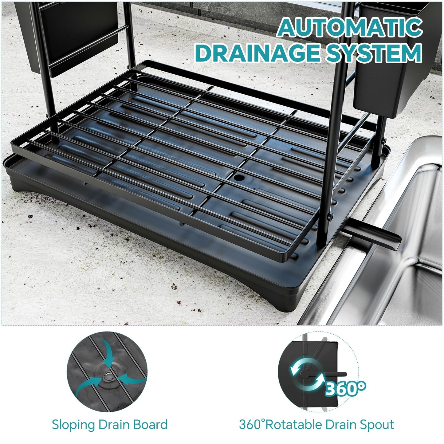 Simple Trending Dish Drying Rack, 2-Tier Dish Rack for Kitchen Counter, Large Dish Drainers Sink Organizers and Storage, Black