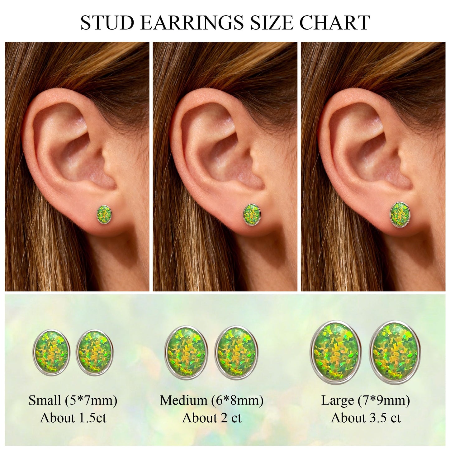JiayangJY Silver Green Fire Opal Stud Earrings for Women Sterling Silver Oval Shape 7mm Opal Earrings with Push Back