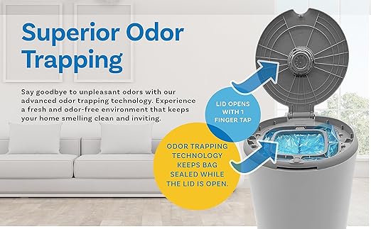 dooli Odor Trapping Litter Pail – Odorless Cat Litter Pail with Lid & 6 Month Supply of Refill Bags and Scooper– One-Finger Tap Lid Opening