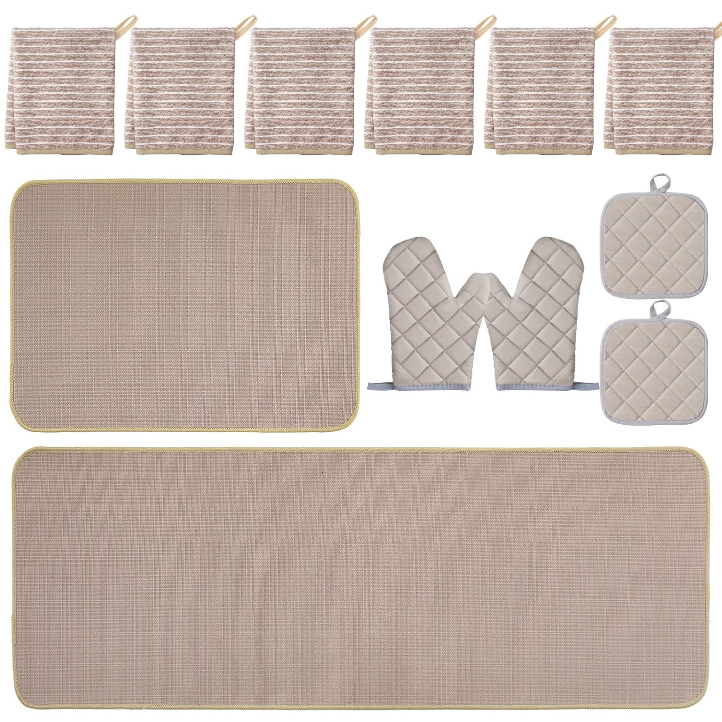 Batiyeer 12 Pcs Farmhouse Kitchen Decor and Accessories Set 6 Kitchen Towels 2 Pot Holders 2 Oven Mitts 2 Rugs for Cooking Baking Mom Housewarming Gifts