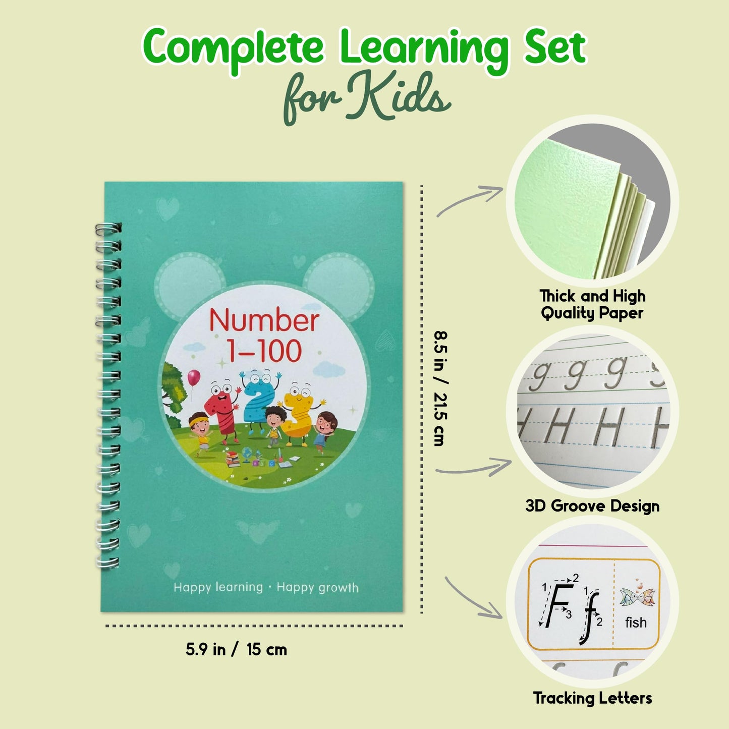 Creative Steps Magic Grooved Writing Practice Books for Kids Ages 3-5 - Reusable Handwriting Workbook Set with 5 Tracing Books, 2 Pens & 10 Refills - Alphabet Numbers Math Drawing Learning Toys for Preschool Toddlers