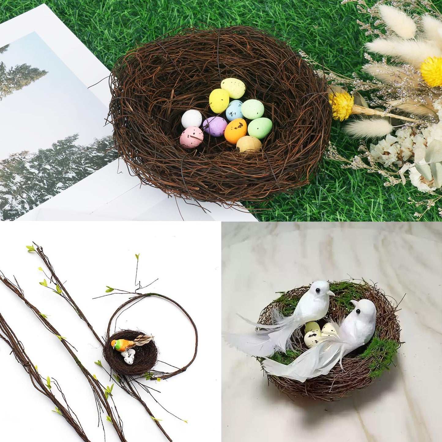 Geytetqi 15 PCS 5.9 Inch Artificial Bird Nest for Crafts, Handicraft Rattan Bird's Nest, Small Bird Nest, Bird Nest Decorating Kit for Holiday, Table, Garden, DIY Terrarium Decor