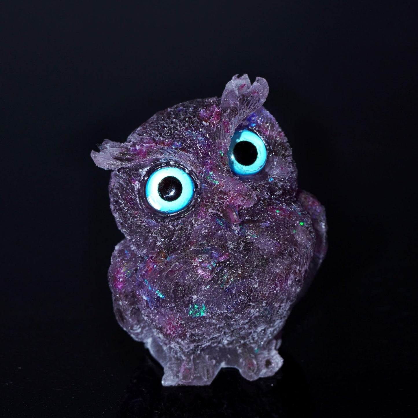 OwMell Owl Statue Tumbled Stone Gemstone Owl Figurine Home Decor Shelf Decor 2.5" - Amethyst