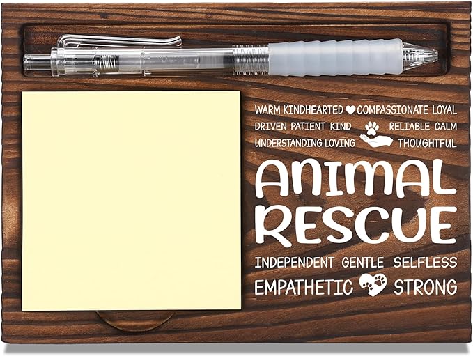 Animal Rescue Appreciation Gifts, Thank You Gift for Animal Rescue, Humane Shelter Office Coworkers Staff Appreciation Gifts, Sticky Note Holder Wooden Notepad & Pen Holder 6.5" x 4.7" - FTA276