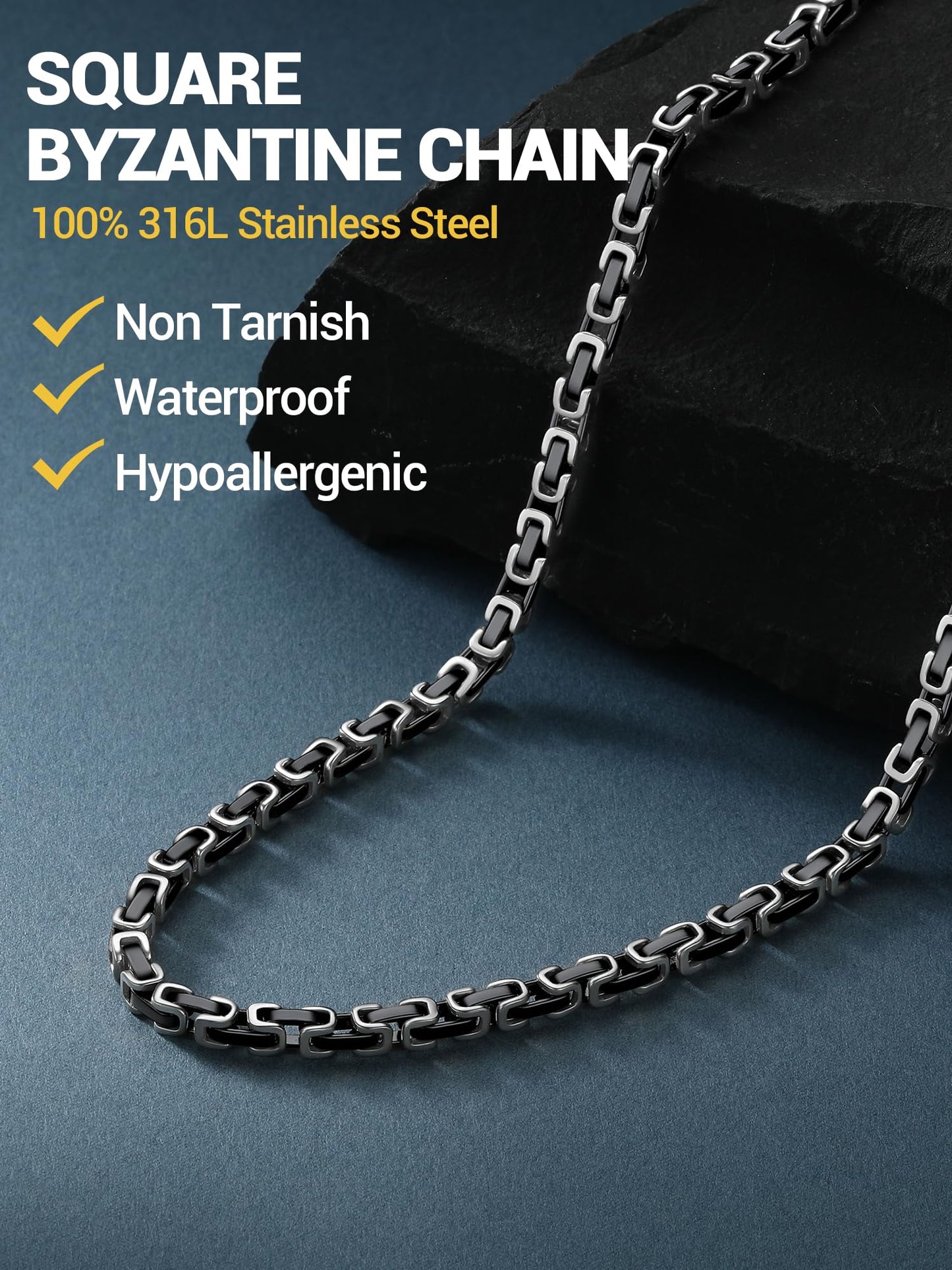 PROSTEEL Mens Chain Necklace Black Byzantine Chains Men Stainless Steel Long Necklaces