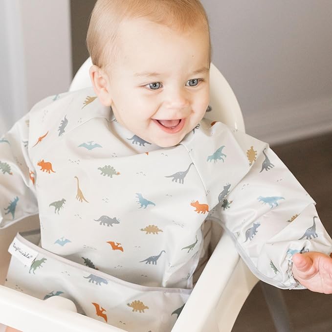 Tiny Twinkle Long Sleeve Bib for Babies & Toddlers – Waterproof Smock Bib for Eating – Machine Washable & Mess-Proof, Baby Feeding Essential & Shower Must-Have(Dinosaur, 2-4Y)