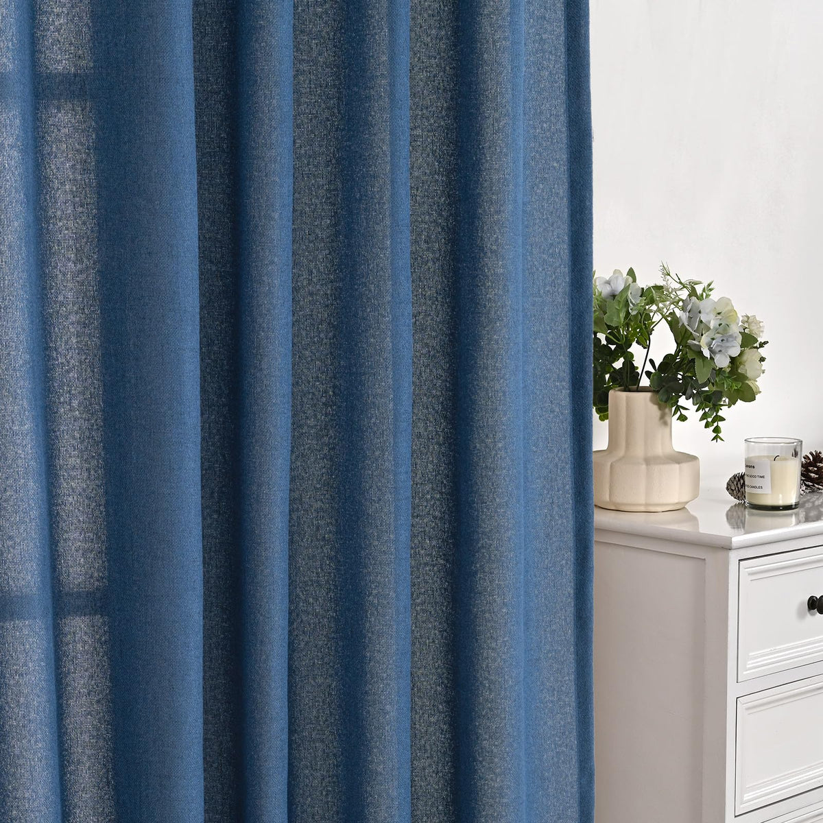 Navy Blue Linen Curtains 45 Inch Length (2 Count)