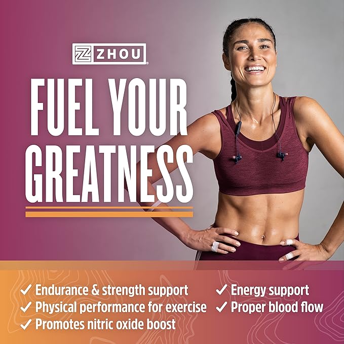 Zhou N.O. Pro - Premium Nitric Oxide Supplement for Men & Women, Heart, Muscle & Blood Support with Beet Root & L Arginine, Natural Nitric Oxide Booster - 120 Veggie Capsules