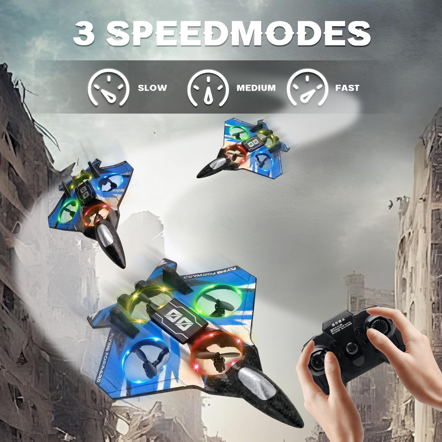 LEFEI Remote Control Airplane Drone with Light for Kids Adults,360° Flip Fighter Jet Helicopter Toys,Stunt Roll Planes Gifts for 6+ Boys (Blue)