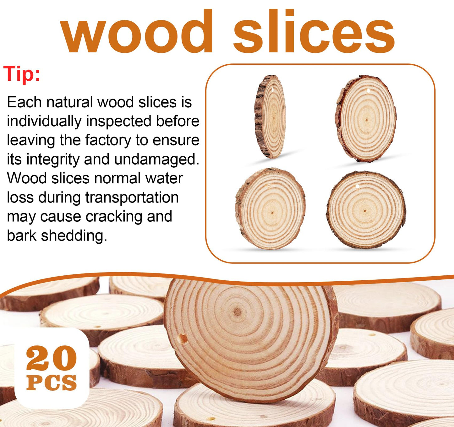 Timburst 20 Pcs Wooden Discs for Crafts, 3.5''-4'' Wood Circles for Crafts, Wood Slices for Painting DIY Christmas Ornaments Party Wall Home Wedding Decor