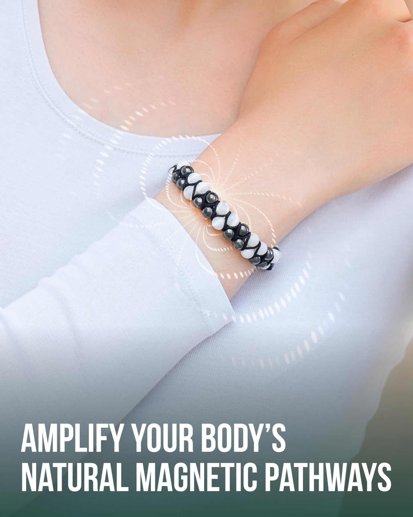 MagnetRX® Hematite & Moonstone Bracelet - MAX Strength Magnetic Hematite Bracelets - Natural Moonstone Crystals White Beaded Bracelets for Women