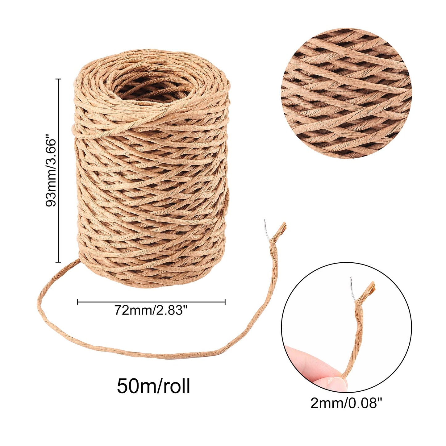 CHGCRAFT 2mm 164ft(50m) Floral Iron Bind Stem Wire Paper Wrapped Rattan Rope Rustic Paper Twine for Flower Bouquets Wedding Gift Wrap Weaving Basket Vase Christmas Decoration, Light Brown