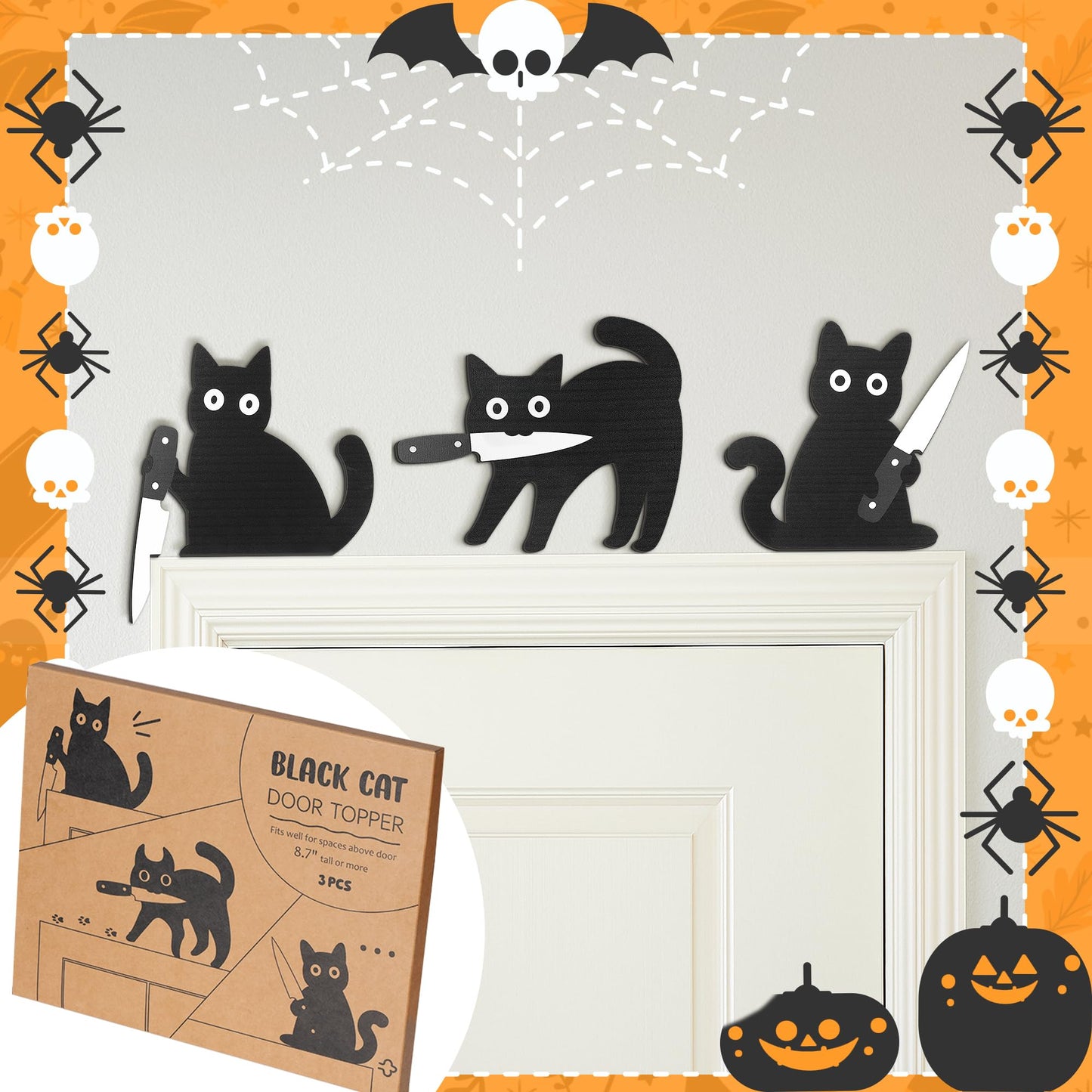 Dripykiaa Funny Black Cat Wall Decor, 3PCS Wooden Black Cat Decorations, Unique for Cats Lovers, Holiday Home Décor, Gifts for Women, Stocking Stuffers