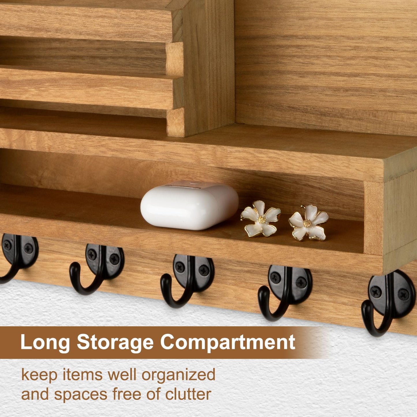 Lucundm Key and Mail Holder Wall Mount, Key Hanger with Long Storage Box and Key Hooks for Coat, Dog Leash, Home Decor Rack, House Accessories, Entry Way Organizer