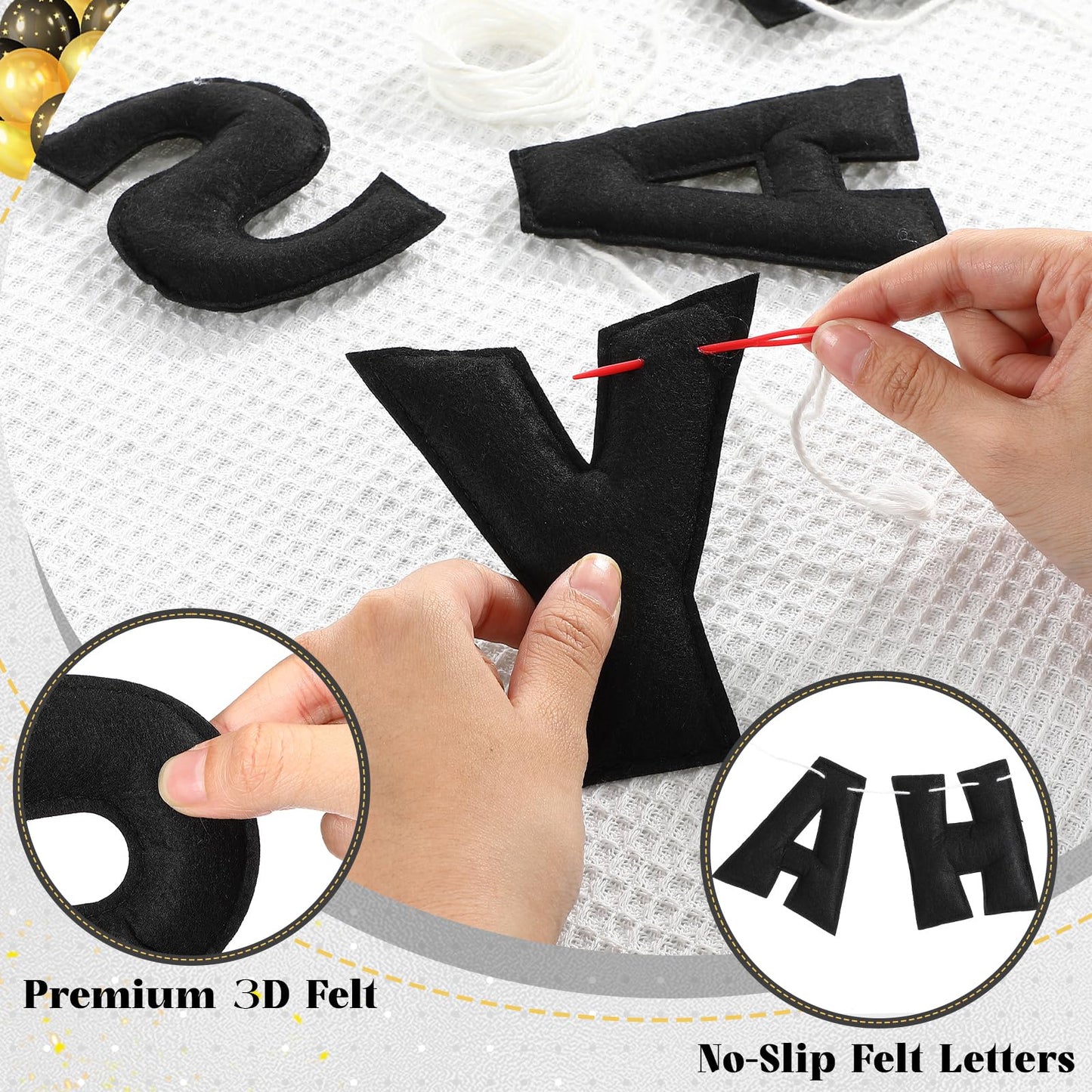 51 Pcs DIY 3D Felt Letter Banners Kit, Custom Banner Including 51 Letters, 2 Rope and 2 Threading Devices Felt Filling Personalized Banners Decor Birthday Graduation Wedding Party Decorations