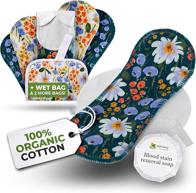 Organic Cotton EcoComfort Reusable Period Pads for Light Flow (S+M, 6-Pack); High-Temp Washable Cloth for Women & Teens; Non-Irritating, Soft Reusable Menstrual for Comfortable Period Care