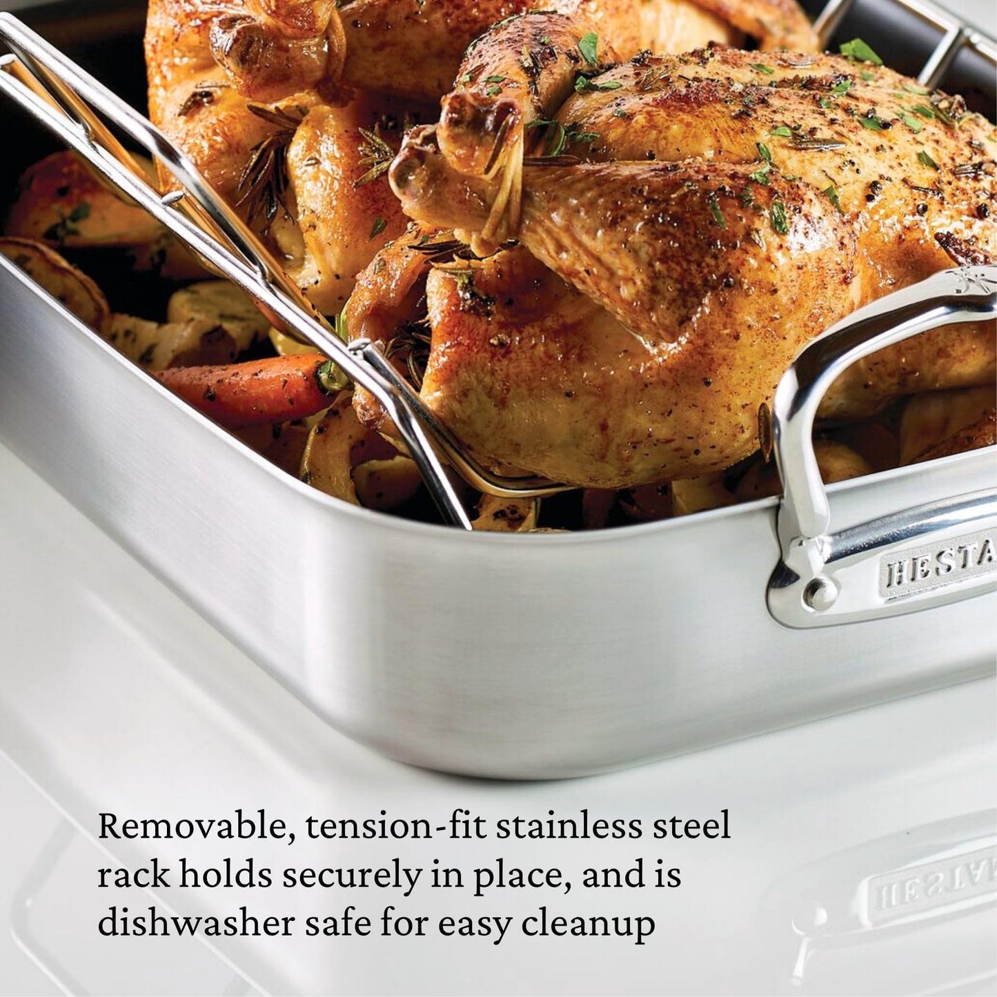 Hestan Provisions – 14.5" Classic Clad Nonstick Roasting Pan with Stainless Steel Rack