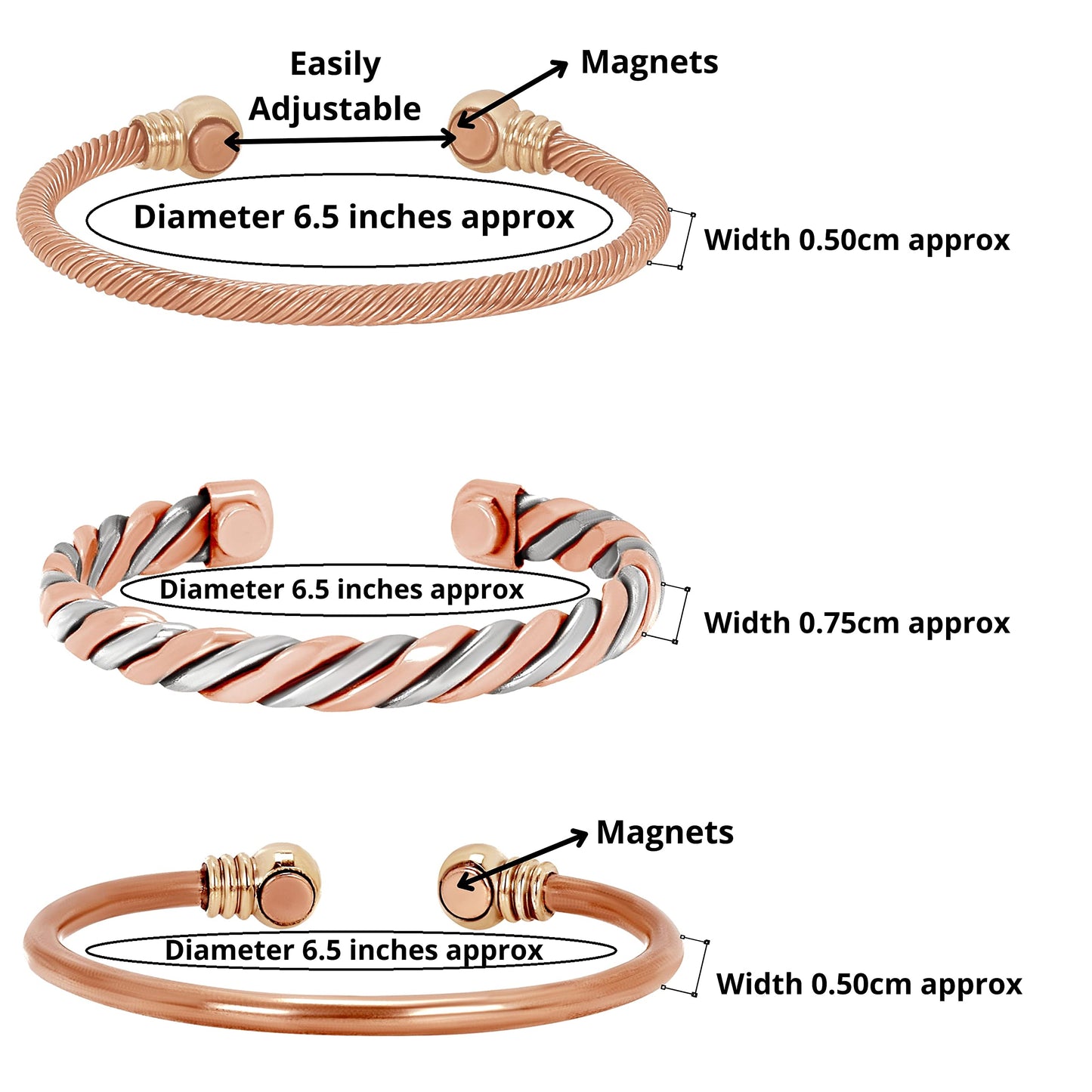 Coppervast Copper Bracelets- for Men and Women | Set of 3 with Gift Box | Valentine's Day Gift for Men & Women | Handmade 100% Copper