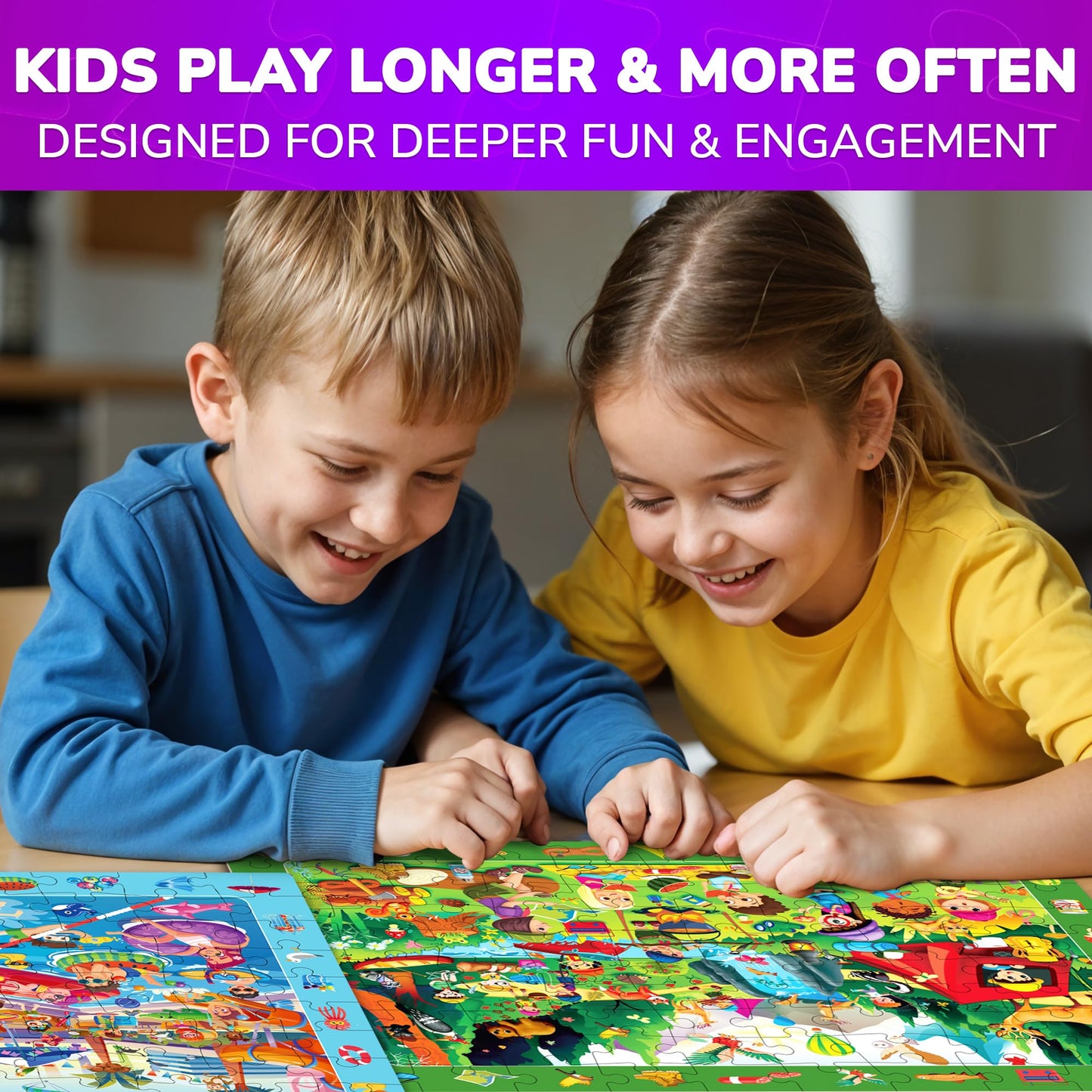QUOKKA 100 Piece Puzzles for Kids Ages 4-6 – 4xSET Search and Find Kids Puzzles Ages 5-8 – Artist-Crafted Illustrations, Hidden Objects, Unique Jigsaw Shapes, Educational Activity for Learning & Play
